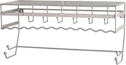 Simplify Wall Mounted Jewelry Organizer | Dimensions: 14.6"x 3.9"x 7.5" | 1 Tier | Home Organization | Great for Bracelets | Necklaces | Earrings | Satin Finish | Mirror Base Shelf