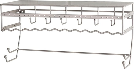 Simplify Wall Mounted Jewelry Organizer | Dimensions: 14.6"x 3.9"x 7.5" | 1 Tier | Home Organization | Great for Bracelets | Necklaces | Earrings | Satin Finish | Mirror Base Shelf