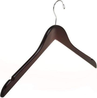 Quality Semi Curved Wooden Suit Hangers, 10-Pack Smooth Finish Solid Wood Coat Hanger with Swivel Hook, Jacket, Pant, Dress Clothes Hangers (Mahogany, 10)