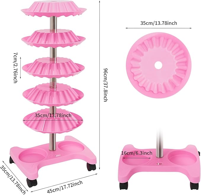 Nail Polish Trolley Display Stand, 5 Tiers Nail Polish Spinning Rack with Wheels, Hold up 120 bottles, Freestanding Nail Polish Storage Racks for Nail Salons, Home (Pink)