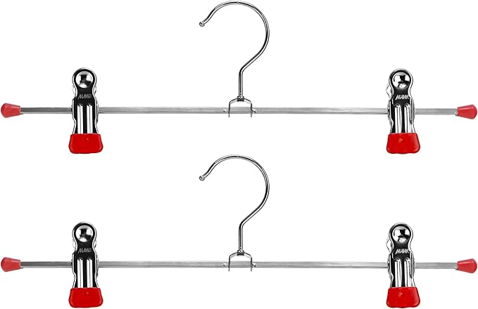 Mawa by Reston Lloyd Space-Saving Clothes Hanger for Pants and Skirts with Two Non-Slip Clips, Style K/30D, 12-Inch, Set of 2, Red