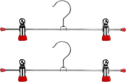 Mawa by Reston Lloyd Space-Saving Clothes Hanger for Pants and Skirts with Two Non-Slip Clips, Style K/30D, 12-Inch, Set of 2, Red