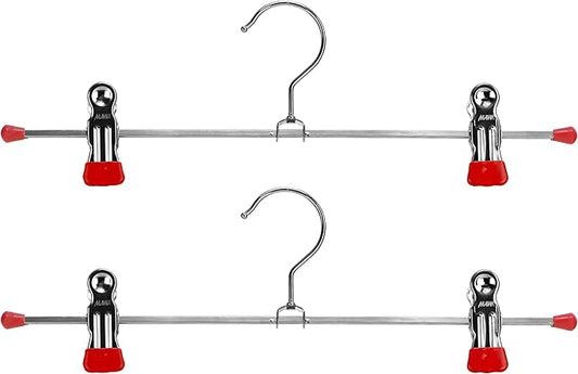 Mawa by Reston Lloyd Space-Saving Clothes Hanger for Pants and Skirts with Two Non-Slip Clips, Style K/30D, 12-Inch, Set of 2, Red