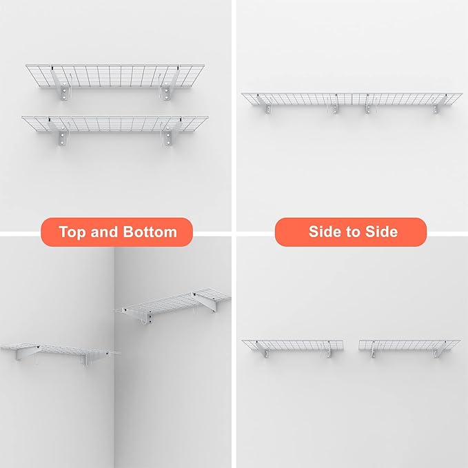 TORACK 2 Pack Garage Storage Wall Shelves, 15" x 45" Wall Mounted Wire Shelves for Garage Heavy Duty Wall Shelving(Pack of 2, White)