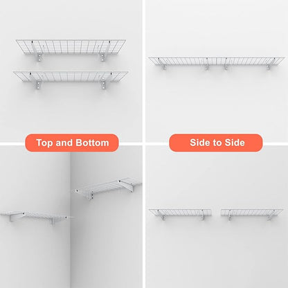 TORACK 2 Pack Garage Storage Wall Shelves, 15" x 45" Wall Mounted Wire Shelves for Garage Heavy Duty Wall Shelving(Pack of 2, White)