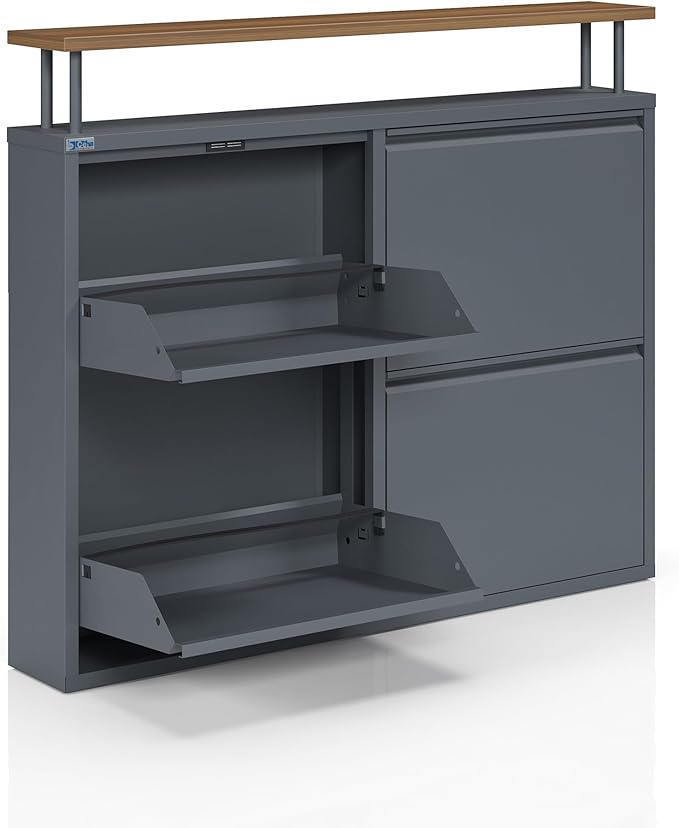 CEHA 4 Tier Metal Shoe Cabinet with Cover and Shelf, Durable Shoe Storage Organizer for Entryway, Space Saving Shoe Shelf Closet, 5.91" x 39.3" x 32.4", Anthracite