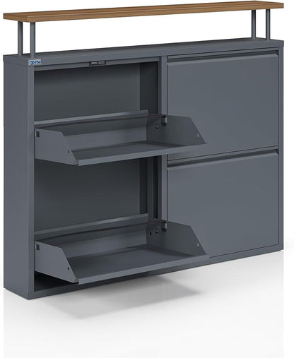 CEHA 4 Tier Metal Shoe Cabinet with Cover and Shelf, Durable Shoe Storage Organizer for Entryway, Space Saving Shoe Shelf Closet, 5.91" x 39.3" x 32.4", Anthracite