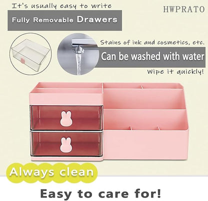 Makeup Organizer with Drawers, Cosmetic Storage for Dresser Vanity and Bathroom Countertop, for Kids Family, Toothpaste Holder for Bathroom Vanity Organizer Storage (Pink)