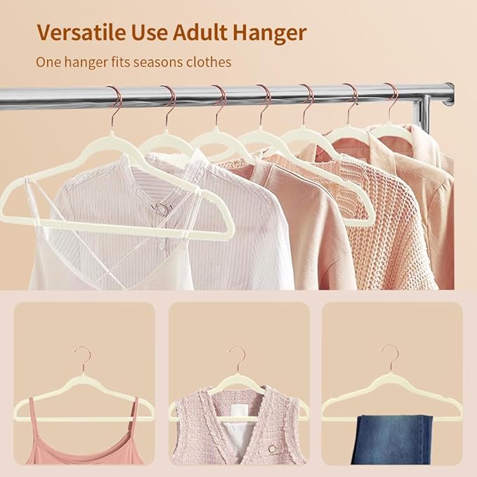 Stormix 36 Pack Velvet Hangers, 17.3 x 8.9 Inches Clothes Hangers, Non Slip Dresses Hangers with Shoulder Notches for Adult Cream - Rose Gold Hook
