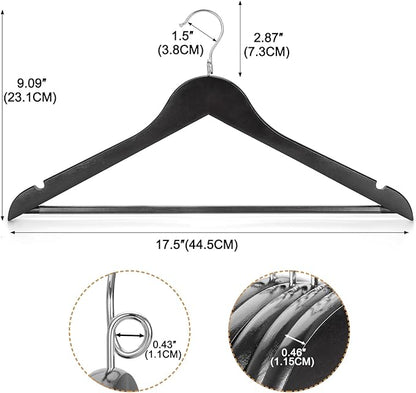 TOPIA HANGER Black Wooden Hangers 30 Pack, Space Saving Coat Hanger with 360° Swivel Cascading Loop Hook, Non Slip Pants Bar and Shoulder Notches for Camisole, Jacket, Suit, Clothes Hangers -CT74B30