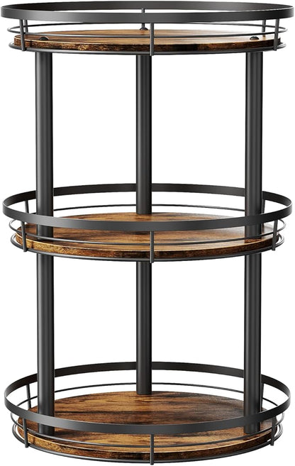LAMU 12'' Wood Lazy Susan Spice Rack Organizer, 3 Tier Spice Organization for Cabinet, Countertop, Kitchen, Table Top, Pantry, Condiment and Seasoning Rack Organizer