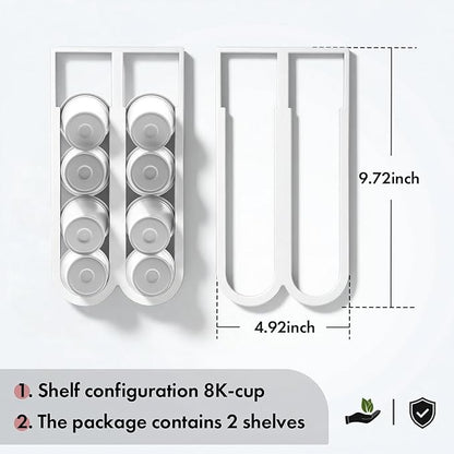 2Pcs White Coffee Pod Holder for Keurig K-Cup, Side Mount Storage Organizer, Wall Mount Design, Space Saving K cup holder, Perfect for Counters Small Space(2 Packs/for 16 K Cups)
