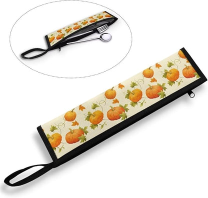 Harvest Pumpkins Print Reusable Travel Tableware Carrying Bag Storage Case Cutlery Flatware Organziers for Straw Spoon Fork Chopsticks Portable Utensil Holder