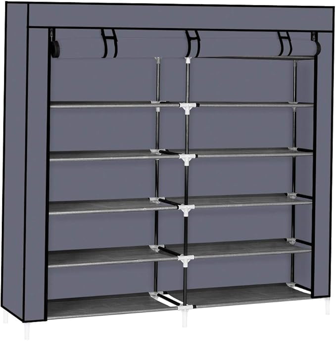 Knocbel 6 Tiers Shoe Rack Dustproof & Water-Resistant Non-Woven Fabric Closet Storage Cabinet Organizer, 44" x 11 1/8" x 43 1/4" (Gray)