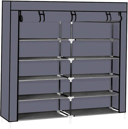 Knocbel 6 Tiers Shoe Rack Dustproof & Water-Resistant Non-Woven Fabric Closet Storage Cabinet Organizer, 44" x 11 1/8" x 43 1/4" (Gray)