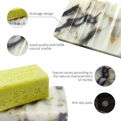 WeDoDecor Marble Soap Dish for Shower - Natural Stone Tray Stand Organizer, Decorative Bar Soap Holder | Non-Slip, Luxury Bath Accessories (Violet)