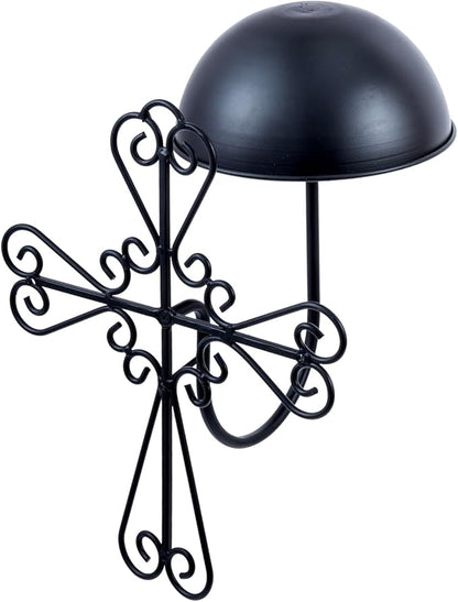 MyGift 2 Pcs Vintage Hat Holder Rack Wall Mount, Large Brim Hat Organizer Storage, Hanging Helmet Wig Display Dome, Scrollwork Cross Style, Black Metal