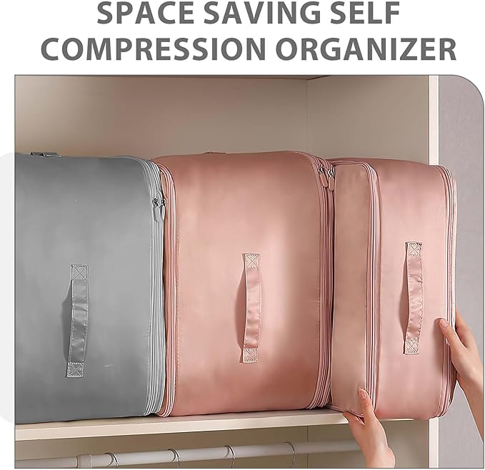 Generic Ultra Space Saving Self Compression Organizer, Heavy Duty Moving Bags, Storage Tote for Space Saving, Self Compression Moving Organizer Bag for Comforters, Bedding, Clothes (Grey, X-Large)