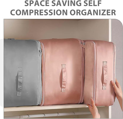 Generic Ultra Space Saving Self Compression Organizer, Heavy Duty Moving Bags, Storage Tote for Space Saving, Self Compression Moving Organizer Bag for Comforters, Bedding, Clothes (Grey, X-Large)