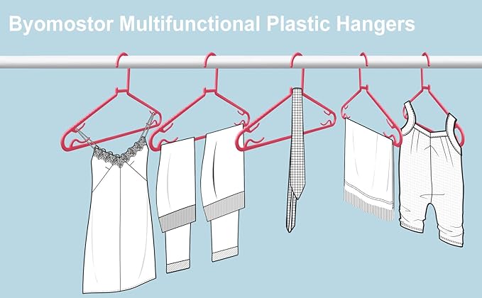 Byomostor Plastic Hangers 50 Pack, Light Weight Durable Clothes Hangers with Hooks Standard Size G-Shape&Non-Slip Coat Hangers for Everyday Use (Pink)