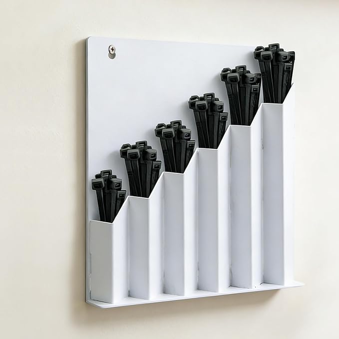 Zip Tie Organizer with 6 Pockets,Cable Tie Holder Aluminum Cable Tie Organizer Storage for Workshop Garage, Cable Tie Storage Holder for Electrical Wire Ties Cable Tie Holder (Silver)