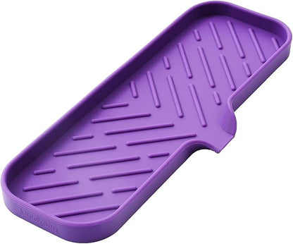 MicoYang Silicone Bathroom Soap Dishes with Drain Spout-Bathroom and Kitchen Sink Organizer,Sponge Holder,Dish Soap Tray,Perfect for Dispenser,Scrubber,Bottle,Cup on Sink or Counter-Purple 12"×4"