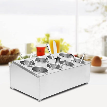 Commercial 8-Hole Stainless Steel Cylinder Flatware Silverware Utensil Holder Organizer Caddy, Detachable Countertop Utensil Dispenser for Forks Knives Spoons for Kitchen Restaurant Buffet