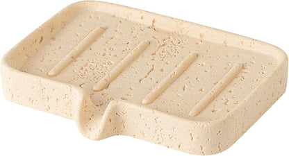 Soap Dish Self Draining Bar Soap Holder Travertine Stone Look Sponge Holders Tray for Shower Bathroom Kitchen Bathtub,Perfect for Dispenser,Scrubber,Bottle,Cup on Sink or Counter (Yellow)