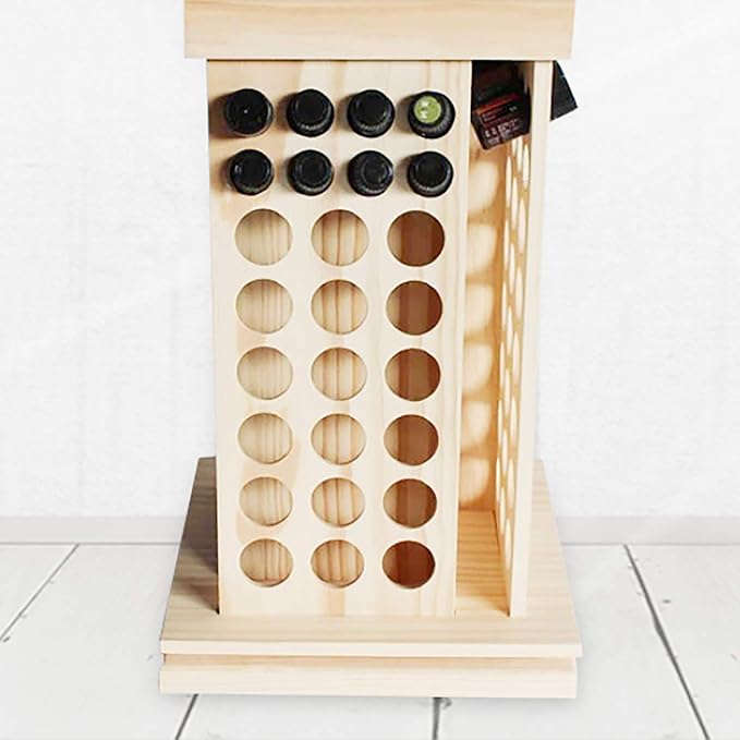 104-Slot 8 Tier Wooden Rotating Essential Oil Rack, Multi-Layer Essential Oil Bottle Display Storage Organizer Display Stand Diffuser Holder 104-Slots for 2.6cm/3cm Diameter Bottles