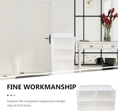 4pcs Men Shoes Storage Boxes, Thickened Plastic Shoe Organizers with White Frame, Waterproof Dustproof Household Sundry Storage Cases for Home Use