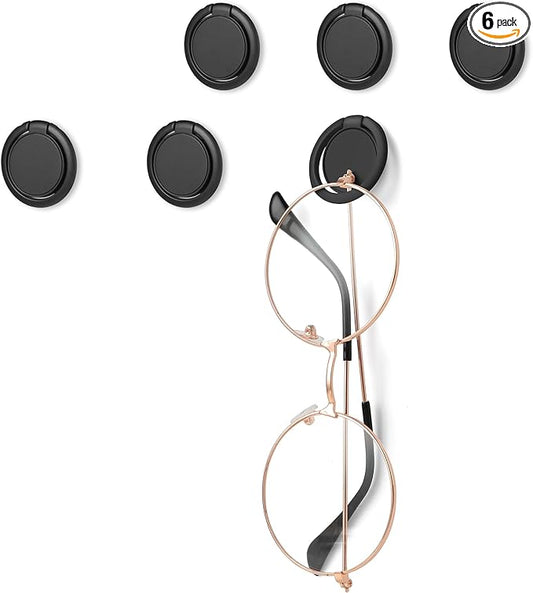 Mabor 6Pcs Sunglass Organizer Wall Hanging Adhesive Sunglass Holder for Wall Black Wall Mounted Eye Glasses Organizer Sunglass Storage Organizer for Eyeglass Display