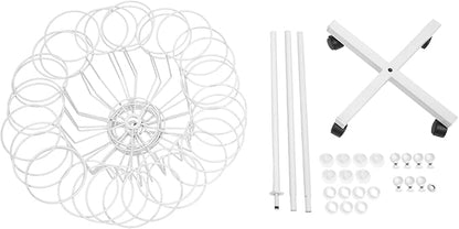 Freestanding Rotating Hat Display Rack: 7-Tiers, 35 Hooks, with Wheels, Black Metal Floor Stand for Hats, Wigs, and Caps - Ideal for Retail Stores and Organizing Headwear. (White)