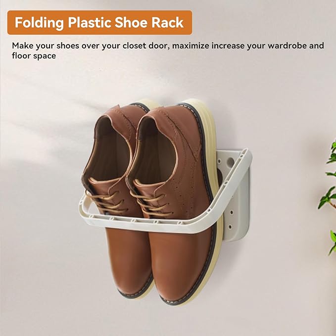 Hanging Shoe Rack, 2Pcs Plastic Shoes Rack Wall Mount Folding Organizer Door Shoe Storage Organizer Self Adhesive Shoe Holder for Door(White)