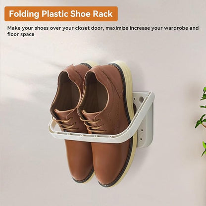 Hanging Shoe Rack, 2Pcs Plastic Shoes Rack Wall Mount Folding Organizer Door Shoe Storage Organizer Self Adhesive Shoe Holder for Door(White)