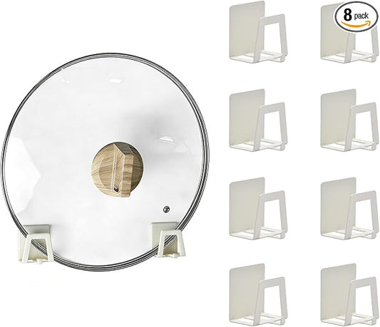 Pot Lid Holders Organizer Wall-Mounted Hook Rack Holder Organizers Inside Cabinet Door Wall Mount Pots Top Holder for Kitchen Cupboard Bedroom Living Room (8, White)