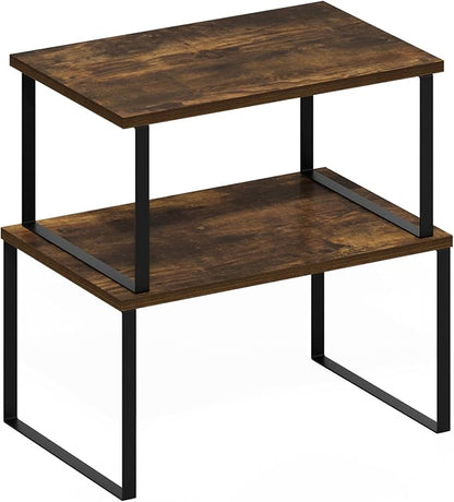 Furinno RAVEL Kitchen Countertop Organizer Set of 2, Counter Shelves, Kitchen Storage, Expandable, Stackable, Spice Rack, for Kitchen, Pantry, Coffee Bar, Amber Pine
