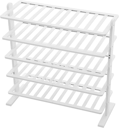 Varhomax White Shoe Rack, 5-Tier Bamboo Shoe Rack Organizer for Closet and Entryway, Thick Wooden Free Standing Shoe Shelf for Small Spaces, Sturdy & Versatile for Bedroom and Garage