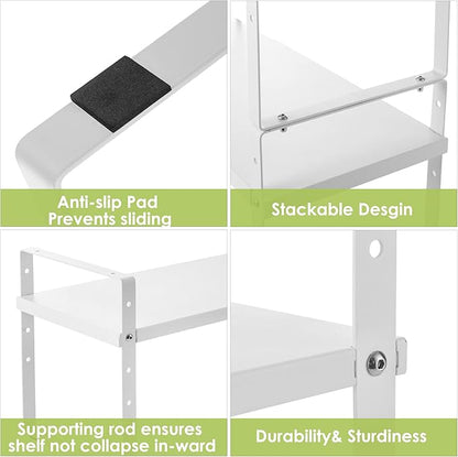 Across-Star Expandable Cabinet Shelf Organizer Rack, Stackable Kitchen Counter Storage Shelves Stand, Adjustable Height Pantry Shelf Spice Rack (White, 1 Pack)