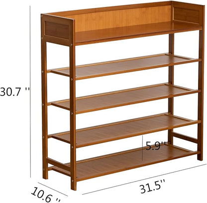 SOBIBO Shoe Rack Organizer, 5 Tier Bamboo Shoe Rack for Entryway, Front Door for Entryway,Closet and Bedroom Storage, Shoe Shelf（Brown）