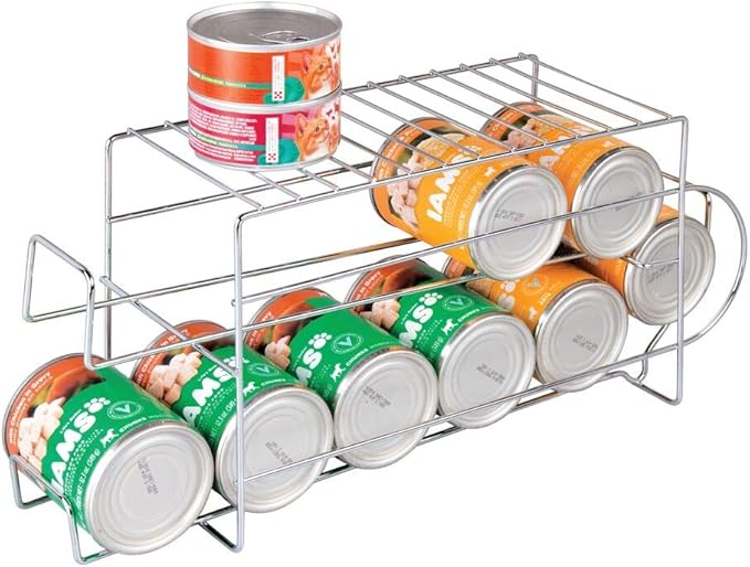 mDesign 2-Tier Metal Wire Standing Pop/Soda and Food Can Dispenser Storage Rack Organizer with Top Shelf for Kitchen Pantry, Countertop, Cabinet - Holds 12 Cans - Chrome