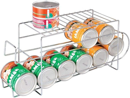 mDesign 2-Tier Metal Wire Standing Pop/Soda and Food Can Dispenser Storage Rack Organizer with Top Shelf for Kitchen Pantry, Countertop, Cabinet - Holds 12 Cans - Chrome