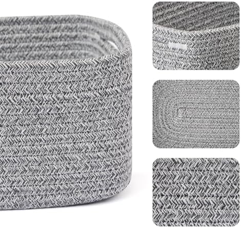 MiniArk Small Storage Baskets for Organizing | Closet Organizer Bins | Shelf Toy Basket | Woven Rope Baskets | Cube Decorative Box | Shallow Basket | 13x8.5x5.1” | 3 Packs Mixed Grey - Image 2