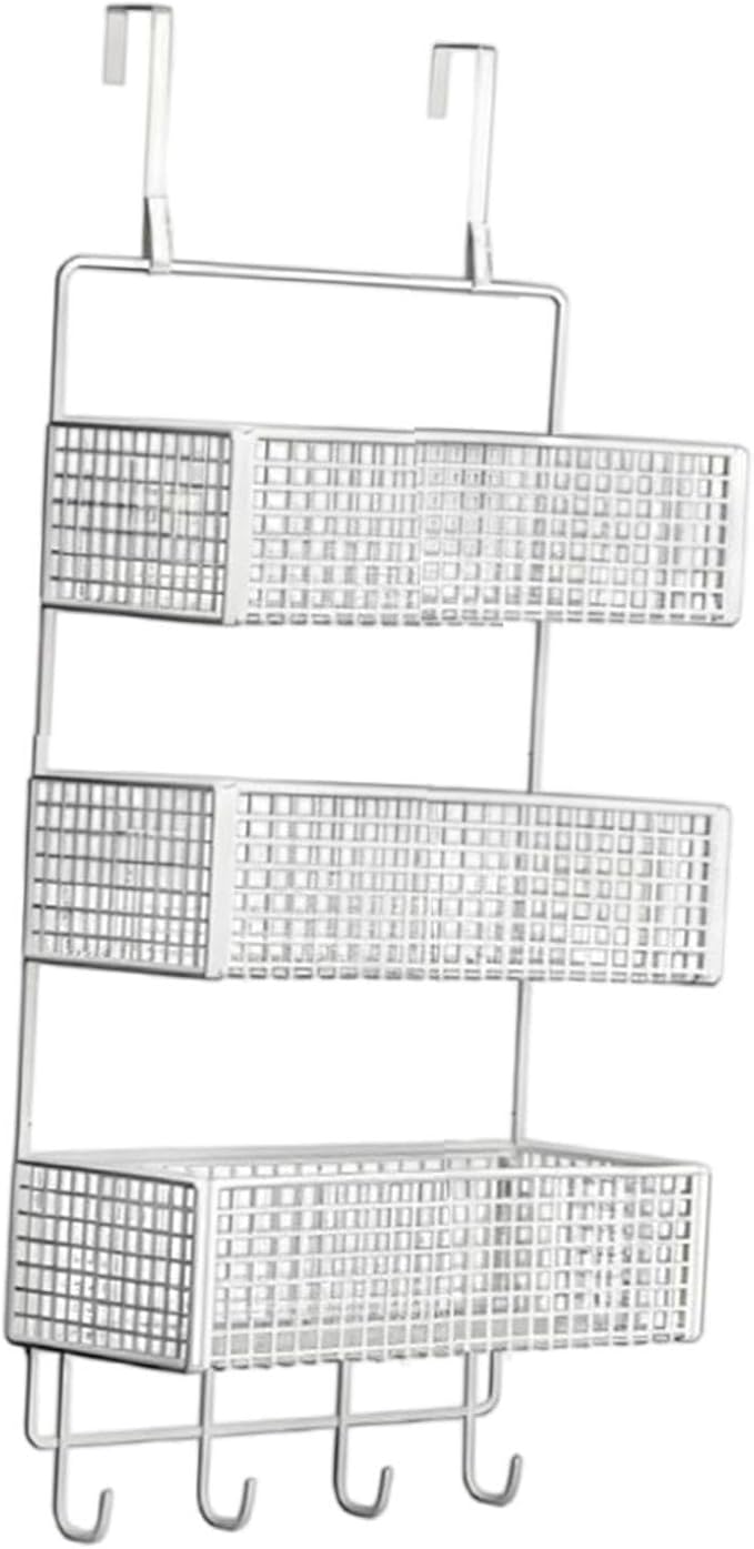 Over The Door Basket Organizer 3 Tier Hanging Storage Rack Wall Mounted Shelf for Cabinet, S White