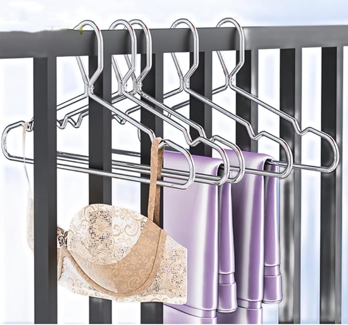 10 Pack 16.5” Wire Locking Hanger 4mm Lockable Hangers Stainless Steel Slim Thin Heavy Duty Windproof Close Hook Metal Space Saving Hotel RV Clothes Hangers Silver