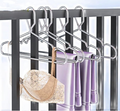 10 Pack 16.5” Wire Locking Hanger 4mm Lockable Hangers Stainless Steel Slim Thin Heavy Duty Windproof Close Hook Metal Space Saving Hotel RV Clothes Hangers Silver