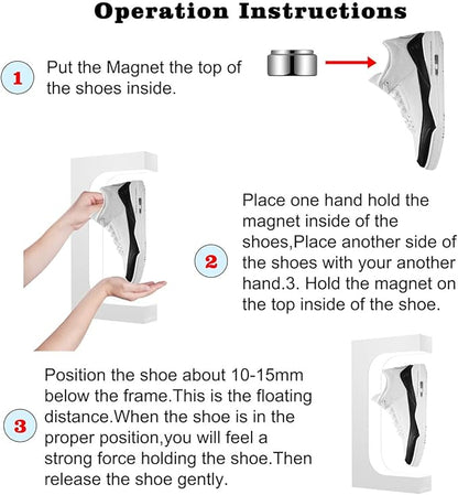 UVEHAS Levitating Shoe Display Magnetic Levitation Sneaker Stand with LED Light, Rotating Floating Holder Rack for Shoes Collectors Advertising Exhibition Shoe Store Show Home Decoration, White