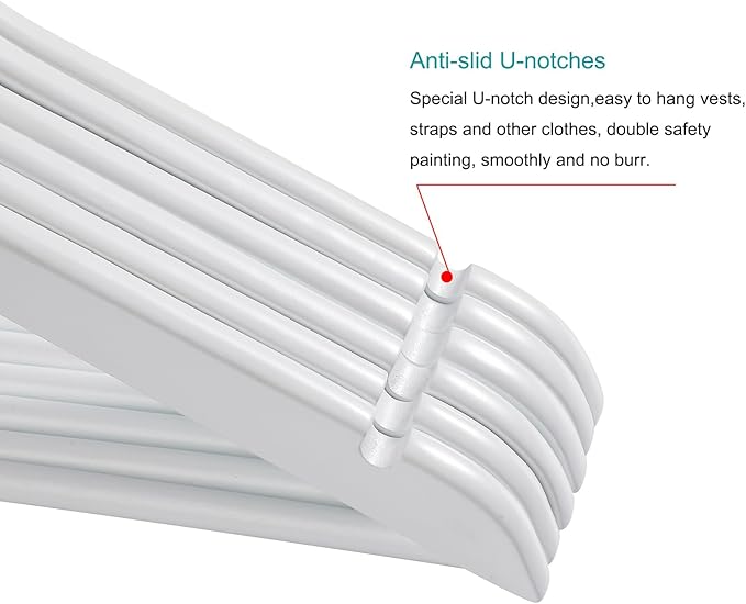 Wooden Colthes Hangers, Nature Color with Shoulder Notches Suitable for Slip Dresses,Shirts, Blouses,Coats,360° Rotating Silver Hook Solid Wood Hanger 20 Pack (White)