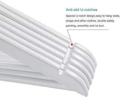 Wooden Colthes Hangers, Nature Color with Shoulder Notches Suitable for Slip Dresses,Shirts, Blouses,Coats,360° Rotating Silver Hook Solid Wood Hanger 20 Pack (White)