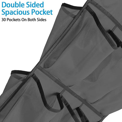 2Pcs 30 Large Pockets Dual Sided Hanging Shoe Organizer for Closet Shoe Storage Shelves with 360 Rotating Hanger Space Saving Storage Bag Hanging Shoe Rack for Bedroom Laundry Room,Black