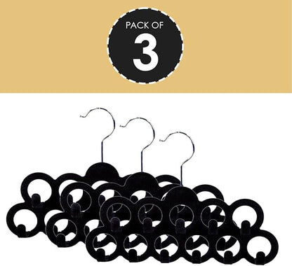 Velvet Scarf Storage Organizer for Closet (Pack of 3), Black | by Home Basics | Scarf Holder for Scarves and Ties | Slim Scarf Hangar Useful for Belts and Jewelry